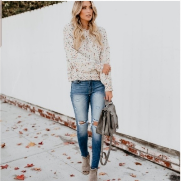 Sweaters - Oatmeal and Confetti Distressed Sweater